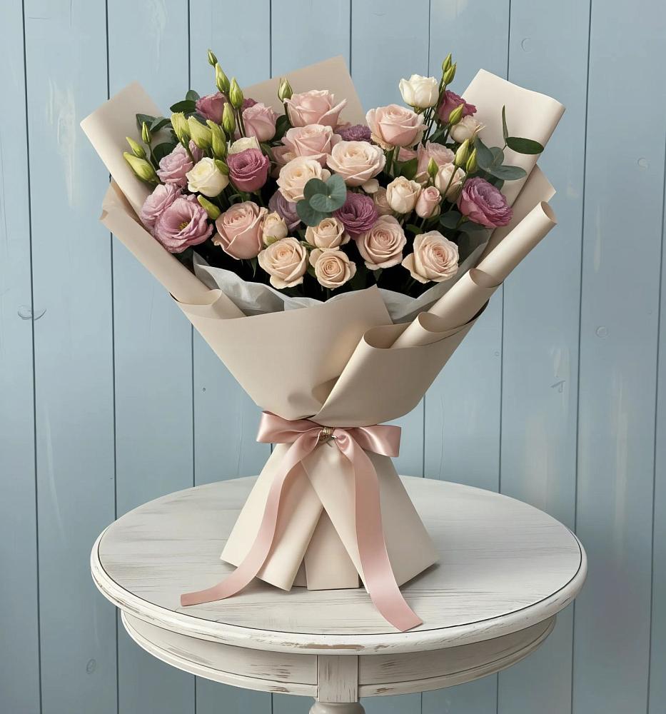 Букет цветов из: Розы и Лизиантусы в Серафимовиче