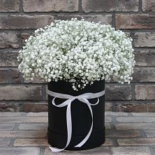 Цветочная композиция из Гипсофила в шляпной коробке в Серафимовиче