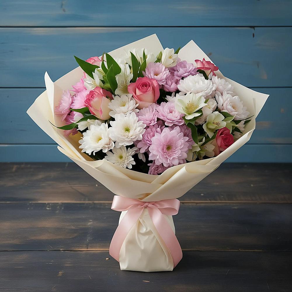 Букет цветов из: Хризантемы, Альстромерии и Розы в Серафимовиче